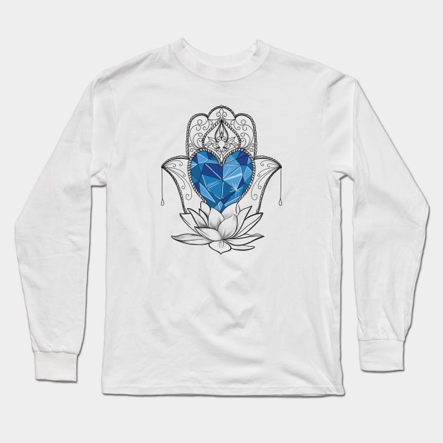 Hamsa hand mandala Long Sleeve T-Shirt by Positiveartist